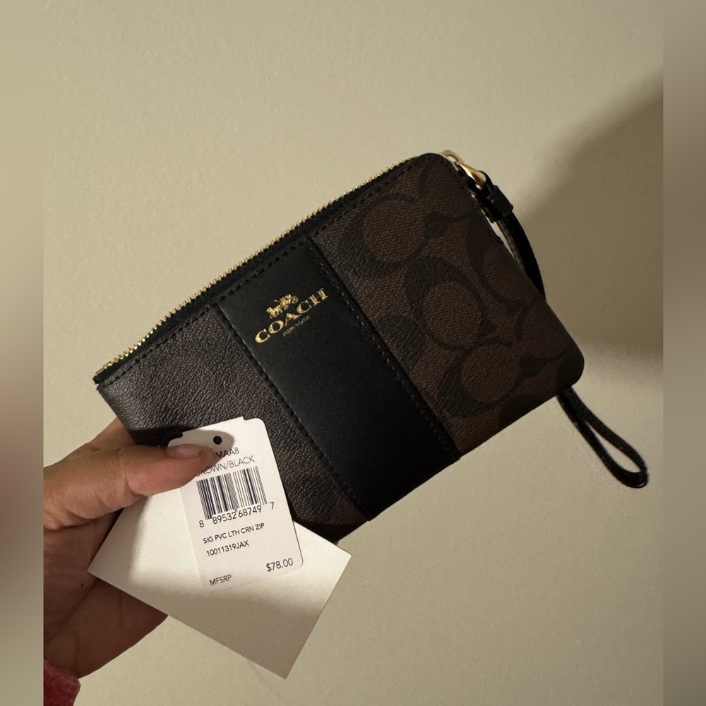 Coach Men's Black and Brown Signature Wristlet